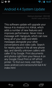 Google Nexus 4 Android 4.4 upgrade