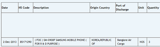 Samsung SM-G900F shipment notice